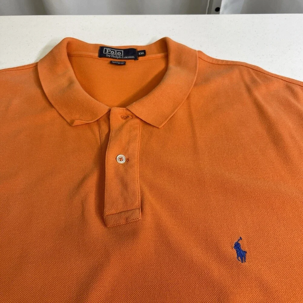 Polo by Ralph Lauren Polo Shirt Mens XXL Orange Blue Pony 100% Cotton Classic